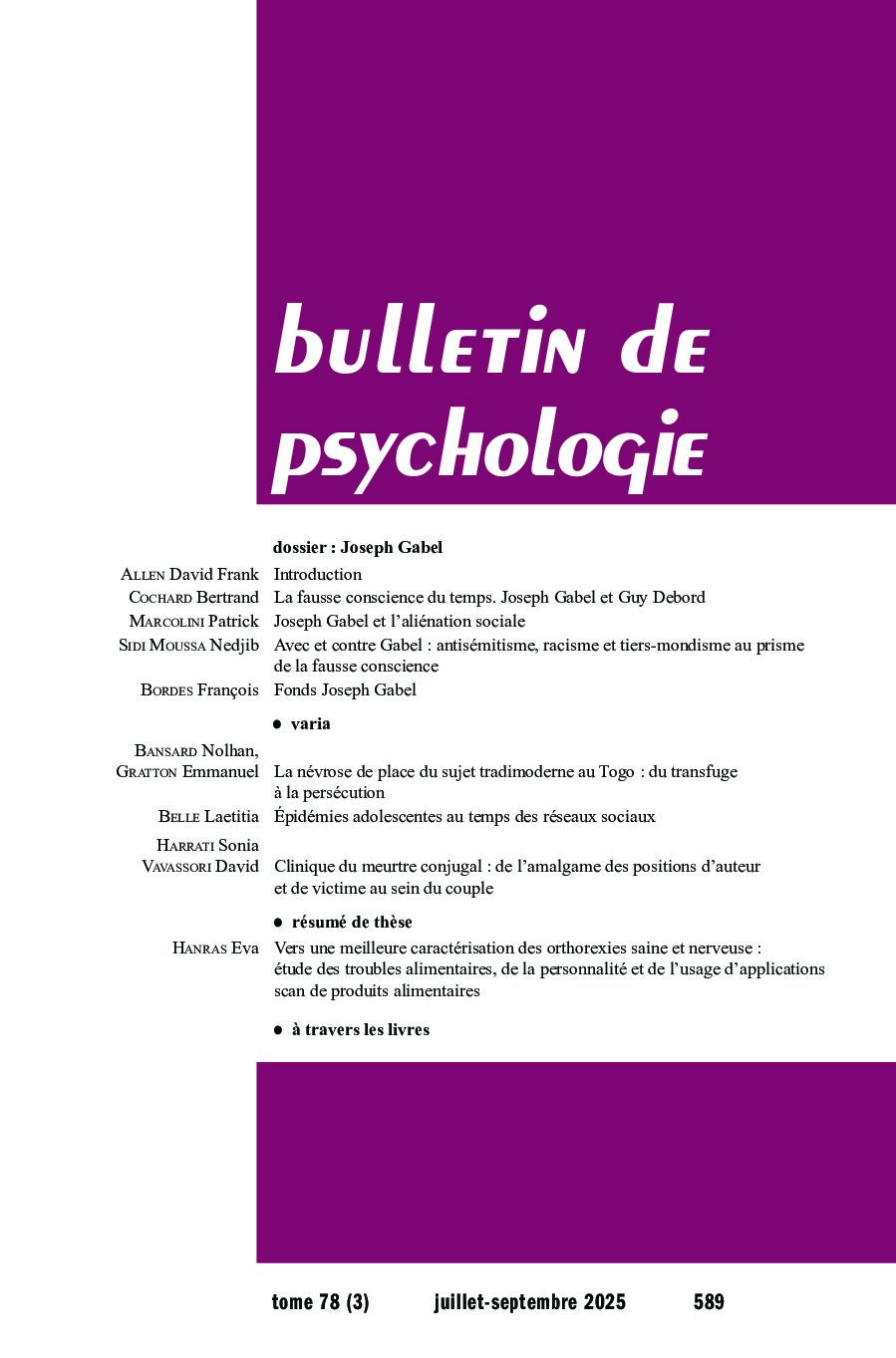 Numéro 589 - Joseph Gabel et la fausse conscience